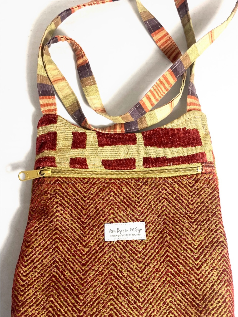 Van Ryzin Design Tapestry Crossbody Bag Boho Woven Purse Earth Tone Artisan